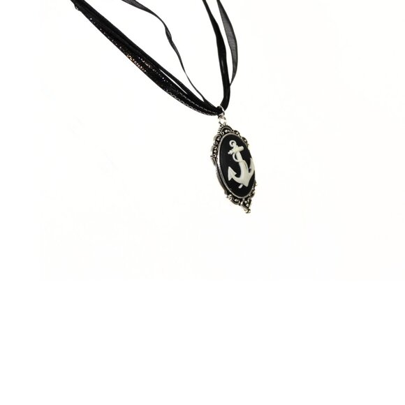 Small Anchor Cameo Necklace – Gothic Nautical (Handmade) - Picture 2 of 3